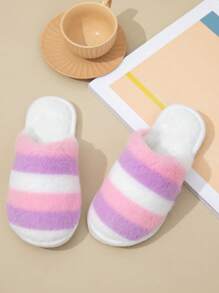 1 双女士舒适毛绒拖鞋 - 奢华、温暖、室内家居鞋、PVC 外底，适合春季、秋季和冬季 - 粉色 - 查看 4