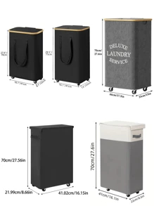 带盖带轮超薄折叠洗衣篮 - 超薄可折叠脏衣篮、大容量脏衣篮、折叠布艺洗衣篮 - 彩色 - 查看 2