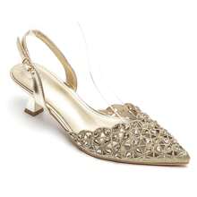 Pumps With Small Heels Decorated With Floral Rhinestones - Gold - View 5