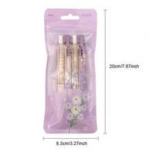 4 支紫色凝胶墨水笔，快干塑料圆珠笔，0.5 毫米，各种花卉图案 - 4支裝 - 查看 6