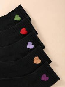 10 pares de calcetines de tobillo con bordado de corazón para niños - Calcetines casuales del Día de San Valentín para niños y niñas, negro y talla grande