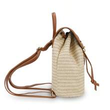 Travel Knotted Drawstring Woven Large Capacity Beach Backpack With Lining, Perfectly Matching With Backpack Accessories, Back To School Essentials - Brown - View 6