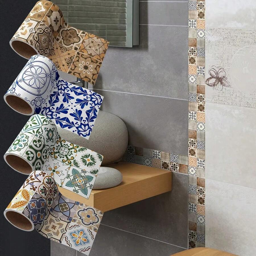 1 Rolle 10cm*100cm moderner einfacher Blumen Wandaufkleber Borte - Verschönert im Handumdrehen Ihre Dekorationen mit selbstklebender Sockelleisten Bordüre für TV-Hintergrund, Türrahmen & Taillenlinien, ideal als Geschenk für Geburtstag, Abschluss, Raumdekoration, Wanddekoration, Badezimmer, Schlafzimmer, Wohnzimmer, Haus Dekoration, Wandkunst, Tapeten, Wandaufkleber