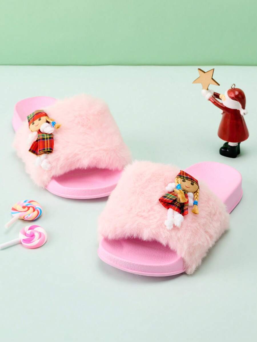 1 Pair Girls/Little Girls Decorative Flat Non-Slip Comfortable Fashion Slide Sandals, Suitable For Summer - Pink - View 1