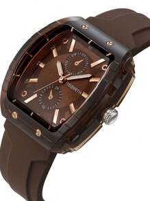 1 件女士休闲简约时尚桶形硅胶表带石英机芯腕表，适合日常佩戴 - 棕色 - 查看 2