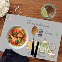 1pc Customized "Grandma's Tea & Coffee" Placemat, Personalized Coaster Gift For Grandmother, Mother, Dining Table Decor - Multicolor - View 3