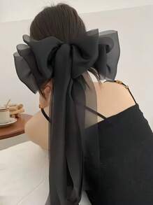 1pc Elegant Bow Decor Spring Clip Ponytail Tie, Long Ribbon Hair Accessories, School Stuff, College, Bows, Cute