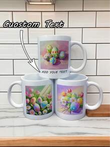 1 pieza Taza con texto opcional, 325 ml - Taza de café personalizada, taza con foto personalizada, reutilizable, fácil de limpiar, resistente a la humedad, delicada, taza de cerámica, personalizada, regalo único ideal para Pascua, Día de la Madre, Boda, Pareja, Papá, Mamá, Aniversario, Cumpleaños, Graduación, Sala de estar, Dormitorio, Oficina, Salón de té, Hogar, Escuela