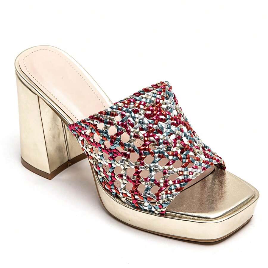 Summer Fashion Versatile Hollow High Heel Sandals - Multicolor - View 1