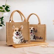 Personalized Pet Photo Burlap Tote Bag, Tote Bag With Dog Cat Photo, Custom Pet Bag, Cat Tote Bag, Dog Mom Tote Bag, Pet Owners Gift For Her, All-Purpose, Large Capacity, Versatile, Multifunction, Colorful, Cute, Adorable, Contracted, Funny, Kawaii, Y2K, Minimalist, Commuting, Business Casual, Basics, Custom, Ideal Gifts For Her, Her, Family, Friends, Girlfriend, For Anniversaries, For Birthdays, For Holiday/ Vacation, For Outdoors/Outings/Travel/Hiking/Stadium/Sports/Climbing, For Business/Commute/Work/Office