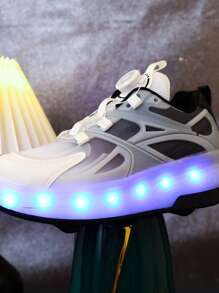 USB Rechargeable LED Light Up Sneakers With 7 Colors, Breathable Mesh Athletic Shoes For Kids, Boys, Girls Toddler To Big Kids, Spring/Summer Outdoor, Running, Casual, Roller Skating - Black - View 9