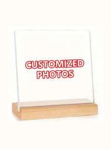 Customization 2pcs Custom Crystal Photo Signage With 1pc 10*10cm/3.94*3.94in Acrylic Plate And 1pc Wooden Base, Suitable For Friends, Family And Wedding Photo Frame, Recommend Anniversaries, Holidays And Souvenir Gifts Multi-Functional Desktop Display