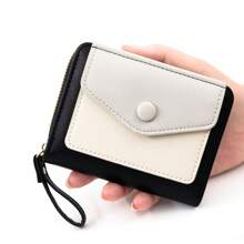 Candy Color Women's Short Wallet, Fresh Minimalist PU Colorblock Accordion Card Holder, Macaron Color Clutch Bag, Coin Purse Zipper Bag - Multicolor - View 8