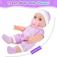 12-Inch Reborn Doll Playset Doll, Purple Base With Colorful Pentagram, White Bow Headband, Plush Doll