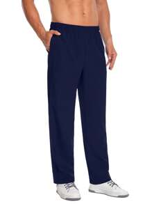 Men's Solid Drawstring Elastic Waist Cargo Pants, Elastic Waistband With Pockets, Quick-Dry Work Trousers - Royal Blue - View 3