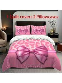 3pcs Customized Name Creative Pink Bow Cherry Pattern Bedding Set, Soft & Comfortable, Spiritual Home Decor, Festival Decoration, Tear-Resistant Polyester, Includes 1 Duvet Cover And 2 Pillow Shams, Machine Washable, All Season Quilt Cover Set (Duvet Not Included), Ideal Choice For Home And Guest Room, Gift For Pink Bow Lovers. - Multicolor - View 15