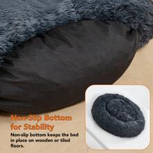 1 PC Fluffy Donut Pet Bed - Cozy Plush Orthopedic Support, Anti-Anxiety, Washable, Non-Slip, For Cats & Dogs Of All Sizes - 深灰色 - 查看 5