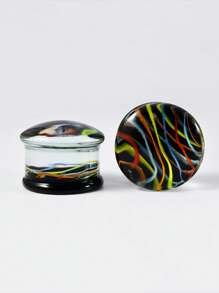 1 Pair Glass Waist Drum Ear Gauge Transparent Lines Black 8- 25mm Stretcher Expander Piercing Body Jewelry