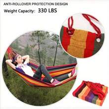 1pc Colorful Fabric Hammock With Anti-Roll Design - Supports 330lbs, Tree-Friendly Straps, Portable Carrying Bag - Perfect For Outdoor, Indoor, And Camping Use