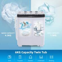 CLIPOP Twin Tub Washing Machine 6KG Total Capacity Washing Machines 4.5KG Washer 1.5KG Drying, Mini Washing Machine With Timer Control & Drain Pipe, Portable Washing Machine For Apartment Dorms Camp - UK Plug(220-240V) - View 4