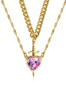 情侣款心形剑形战士项链，采用优质不锈钢材质，镶嵌水钻，防水防褪色，适合情侣佩戴，是情人节、圣诞节礼物和日常佩戴的理想之选。 - 項鍊2件套 - 查看 8