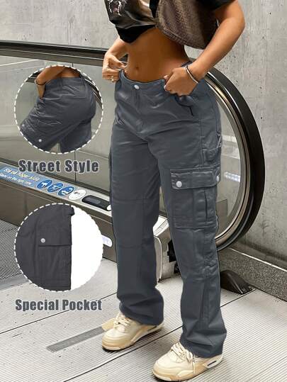 GILIPUR New Gray Women's Practical Wide-Leg Pants, Multi-Pocket Design, Retro Elegant, Suitable For Casual Daily Wear, Spring, Autumn, Winter Matching, As Well As New Year, Valentine's Day And Other Holidays. Can Also Be Given As A Gift. Suitable For Outings, Dates And Office Wear.