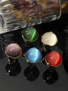 1pc Retro Chic Oversized Cat Eye Stone Ring, Unique Personalized Accessory Suitable For Men & Women, Everyday Wear Or Holidays