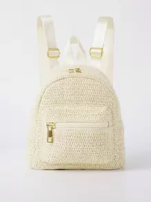 Vacation Commute Fashion Woven Camouflage Striped Lightweight Portable With Adjustable Strap Women Backpack For Festivals/Vacation/Holiday Summer Business/Commute/Work/Office For Lady For College Students, Vacation Essentials, Perfect For Summer, Vacation & Beach, School Backpack - Beige - View 5