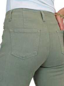 Paulo Due 3 4 Stretch Denim Slim Leg Gold Button Detail Trousers - Khaki - View 3