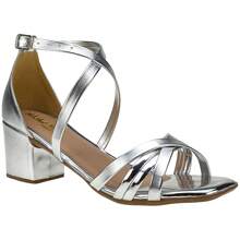 Women's Sandals With Low Thick Heel And Square Toe, X-Strap - Silver - View 1