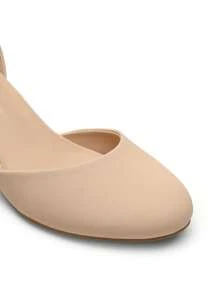 Women's Ankle Strap Chunky Heel Pumps Closed Round Toe Low Block Heels Elegant Simple Wedding Office Party  Dress Shoes - 杏色 - 查看 8
