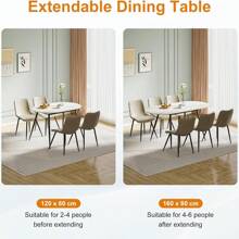 Extendable Dining Table, Oval Kitchen Table 120-160 Cm For 4-6 Seater, Marble Effect Dining Table With Metal Legs And Hidden Table Leaf, Suitable For Kitchen, Dining Room Or Living Room - White - View 7
