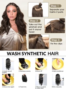 Extensions de cheveux invisibles en fil synthétique ondulé avec un fil transparent de taille ajustable, 4 clips de fixation sécurisés. Rajouts de cheveux pour femmes à usage quotidien.