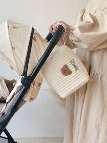 1pc Customized Multifunction Small Bear Mom Bag, Custom Embroidered Letter Large Capacity Stroller Hanging Bag, Cosmetic Bag, Portable Toiletry Bag, Suitable For Daily Use Or As A Gift For Family, Friends, Christmas, Easter, Spring Festival, Mother's Day, Women's Day, Valentine's Day, Teacher's Day, Nurse's Day, Birthday - Multicolor - View 6