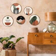 Conjunto de 5 piezas de decoración de pared con arte de plantas de atardecer. Decoración de pared de madera para sala de estar, cartel colgante estilo bohemio, granero, decoración geométrica minimalista para dormitorio