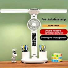 1 szt. Podwójna głowica oświetleniowa LED Lampa biurkowa z wentylatorem, dbająca o oczy lampa nocna do sypialni w akademiku