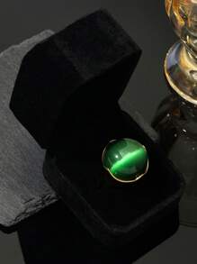 1pc Retro Chic Oversized Cat Eye Stone Ring, Unique Personalized Accessory Suitable For Men & Women, Everyday Wear Or Holidays