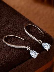 1 Pair 925 Silver Raindrop Design Earrings With Synthetic Zirconia, Personalized High Quality Jewelry Gifts For Women & Loved Ones