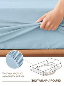 2/3件套纯色床笠，床垫保护套，床垫罩，深口袋床笠，柔软透气，适用于单人床、双人床、大号双人床、特大号双人床 - 14英寸/35厘米深口袋，可机洗，通过Oeko-Tex认证 - 藍色 - 查看 7