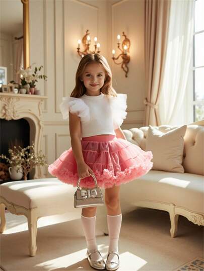 2st/set Ung flicka Casual Enkel T-shirt + Tutu kjol Set