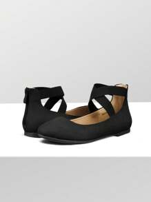 Women's Sole_Stretchy White/PU Elastic Ankle Straps Ballet Flats Shoes - Black - View 7