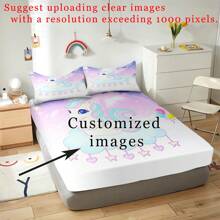 3PCS Customized Bedding, Cartoon Patterned Bed Sheet, 100% Polyester Fabric, Digital Printing, Comfortable And Breathable Custom Bed Sheet, Suitable For Both Boys And Girls, Household Items,Suggest Uploading Clear Images With A Resolution Exceeding 1000 Pixels. - Multicolor - View 2