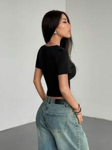 Goth Ladies Baseball Bud Slogan T-Shirt Print - Black - View 6