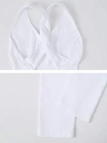 NcmRyu 1件女式无缝弹力纯色交叉后背罗纹瑜伽连体裤