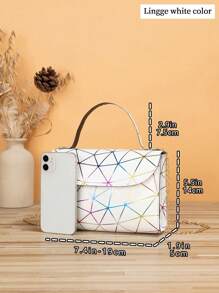 Fashionable Geometric Triangle Rhinestone Rhombus Shape Laser Holographic Small Square Bag With Flap Crossbody Chain Shoulder Bag, Large Capacity Evening Tote Bag, PU Leather Horizontal Elegant Women Handbag