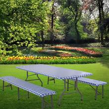 3pcs Picnic Table And Bench Set Cover, Waterproof Tablecloth For 6ft Rectangular Table, Vinyl Flannel Backing, Elastic Edges - Suitable For Outdoor Parties, Indoor Dining, Patio, Garden (30 X 72 Inches) - 30*72in - View 19
