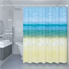 1pc Anti-Mildew Waterproof Peva Blue Beach Themed Shower Curtain With Metal Eyelets + 12 Shower Curtain Rings Included Bathroom Decor Fall Decor Bathroom Accessories Back To School - Blue - View 4