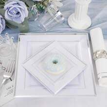 350Pcs Silver Plates - Silver Square Plastic Plates Include 50 9 .5" Dinner Plates 50 6" Dessert Plates 50 Cups 50Plastic Cutlery 50Hand Napkins Perfect For Party&Wedding&Birthday - 銀色 - 查看 8