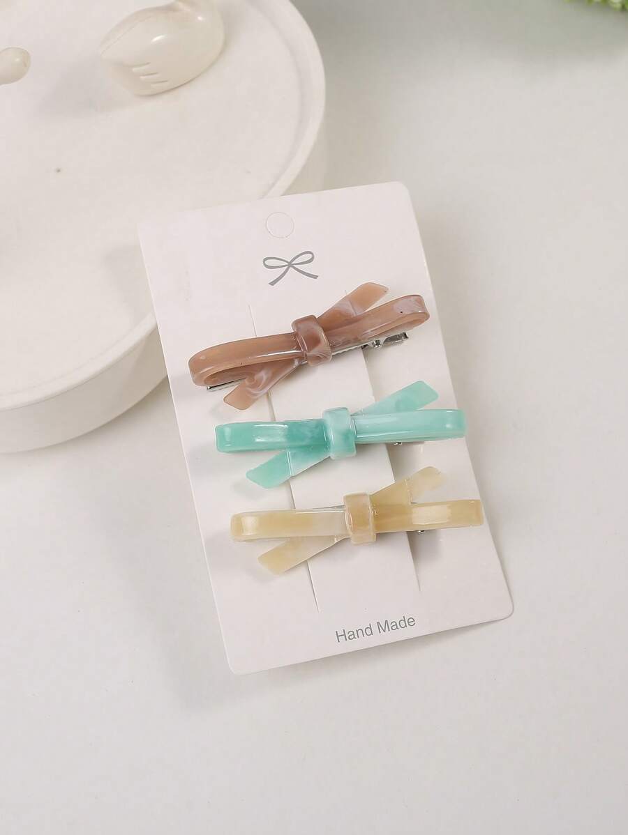 3pcs/Set Bowknot Hair Clips, Suitable For Everyday Wear - Multicolor - View 1