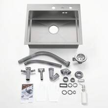 Stainless Steel Kitchen Sink 55 X 45 Cm, Brushed Built-In Sink With Soap Dispenser, Siphon Drain And Overflow Set, Countertop Sink For The Kitchen - Chrome - View 11